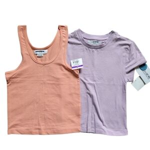 2 NWOT NOIZE Women's XXS Crop Tops Tank Short Sleeve Purple Orange